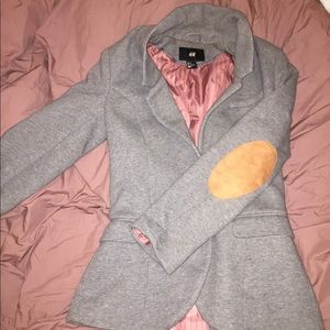 H&M gray blazer jacket coat with elbow pads size 4